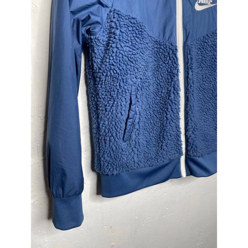 Nike Kids Boys Sportswear Sherpa Windrunner Hooded Jacket Blue Size Medium - Picture 2 of 7
